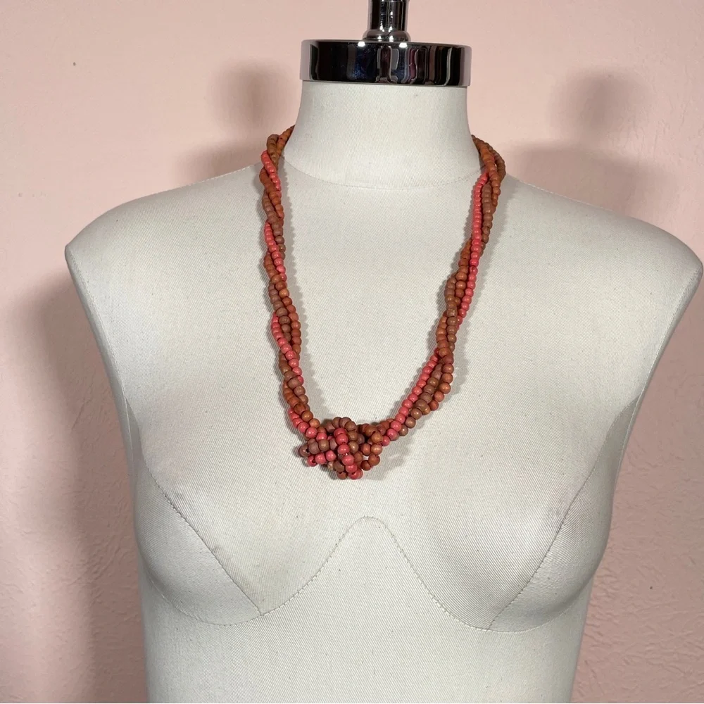 Vintage HAWAIIAN Wooden Summer Beach Tropical Vacation Natural Beaded Necklace
